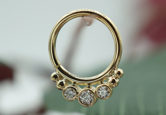 Yellow Gold Barra Seam Ring with White Diamonds