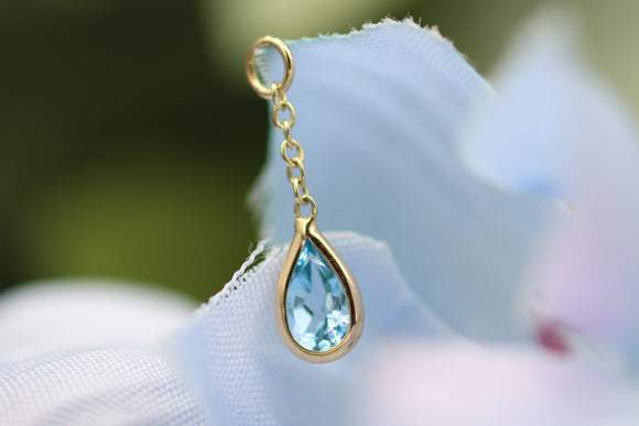 Yellow Gold Blue Topaz Teardrop Charm