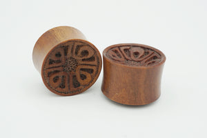 3/4" Wood Concave Plugs with Tribal Design