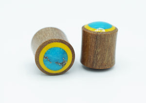 7/16" Wood Plugs with Blue and Yellow Circle Front